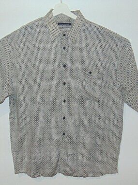 The Man Hawaiian Print Shirt Beige Black Men's Size XL Rayon Short Sleeve